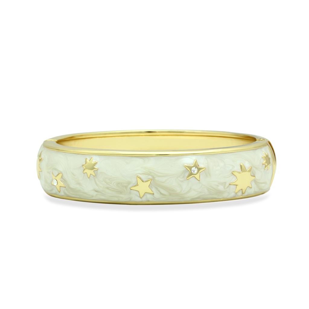 LO2146 Flash Gold White Metal Bangle featuring a clear top grade crystal, showcasing its elegant design and luxurious finish.